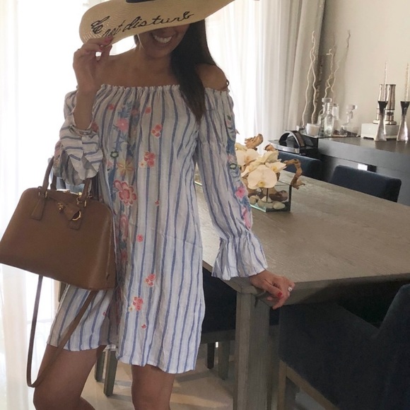 Nylon Dresses & Skirts - LAST ONE Nylon Blue Striped Peasant Dress